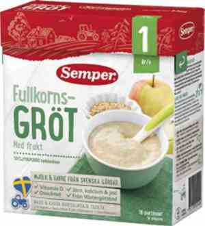 Prøv også Småfolk Fullkornsgrøt med pære, eple og bringebær, fra 8 mnd, spiseklar.