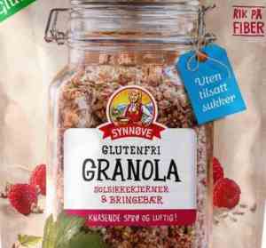 Prøv også Synnøve glutenfri granola med solsikkekjerner og bringebær.