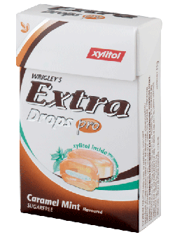 Prøv også Wrigleys Extra Drops Pro caramel Mint.
