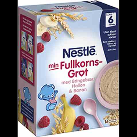 Bilde av Nestle Havregrøt med banan og bringebær, fra 6 mnd, spiseklar.