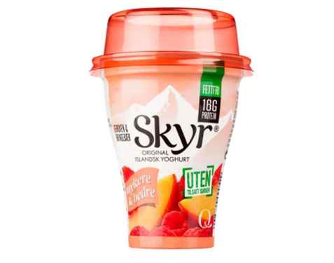 Bilde av Q skyr fersken og bringebær.
