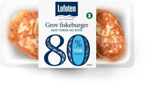 Bilde av Lofoten 80 prosent Grov Fiskeburger med torsk og hyse, wasabi, ingefær og chili.
