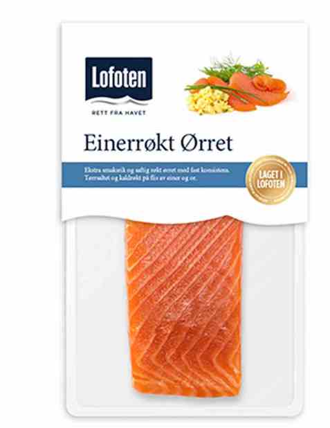 Bilde av Lofoten Einerrøkt ørret i bit.