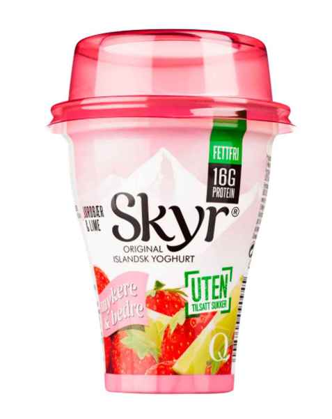 Bilde av Q skyr jordbær og lime.