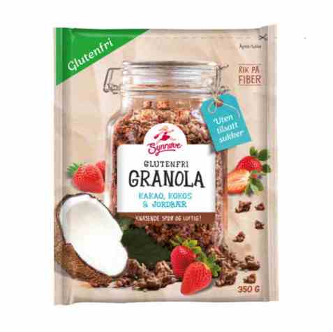 Bilde av Synnøve Glutenfri Granola kakao kokos og jordbær.
