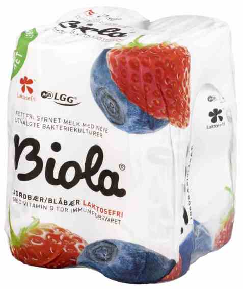 Bilde av Tine Biola Mini Laktosefri fettfri syrnet melk Jordbær-Blåbær.