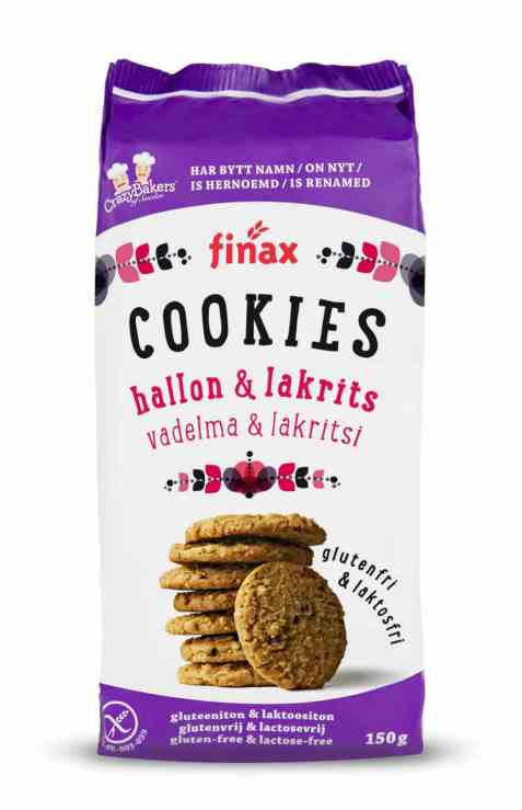 Bilde av Finax glutenfri hallon og lakrits cookies.