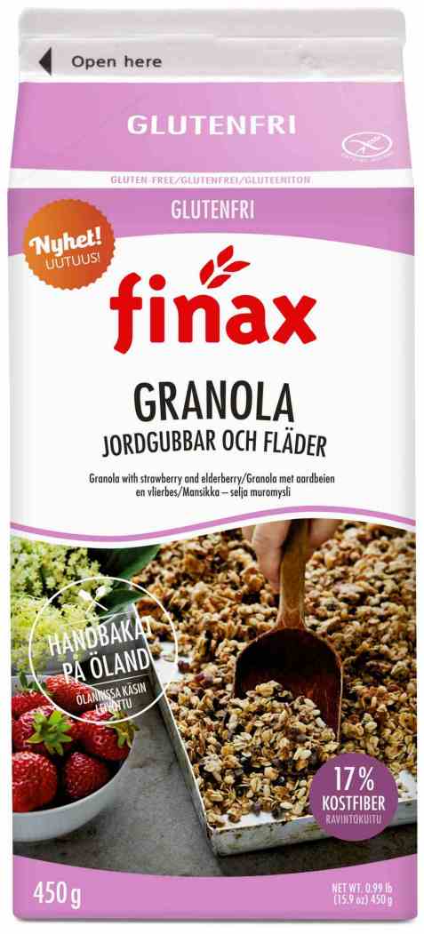 Bilde av Finax glutenfri granola jordgubbar og flader.