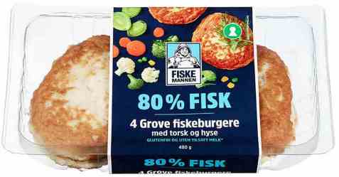 Bilde av Fiskemannen fiskeburger 80 prosent med torsk og hyse.