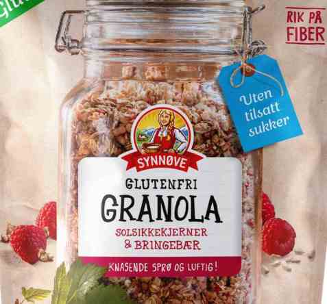 Bilde av Synnøve glutenfri granola med solsikkekjerner og bringebær.