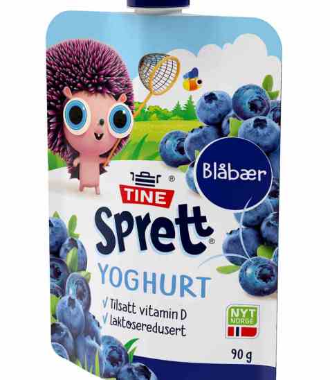 Bilde av Tine junior yoghurt blåbær klemmepose.