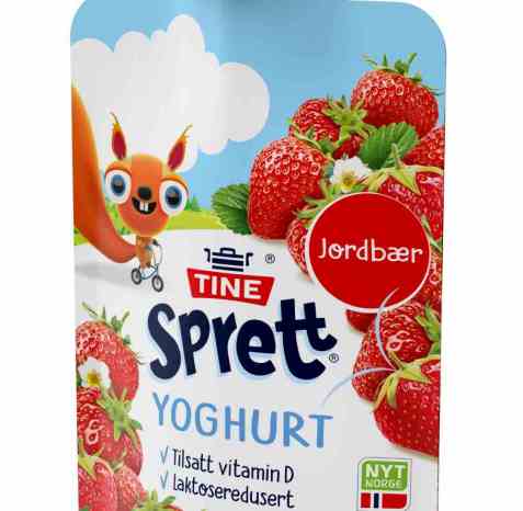 Bilde av Tine junior yoghurt jordbær klemmepose.