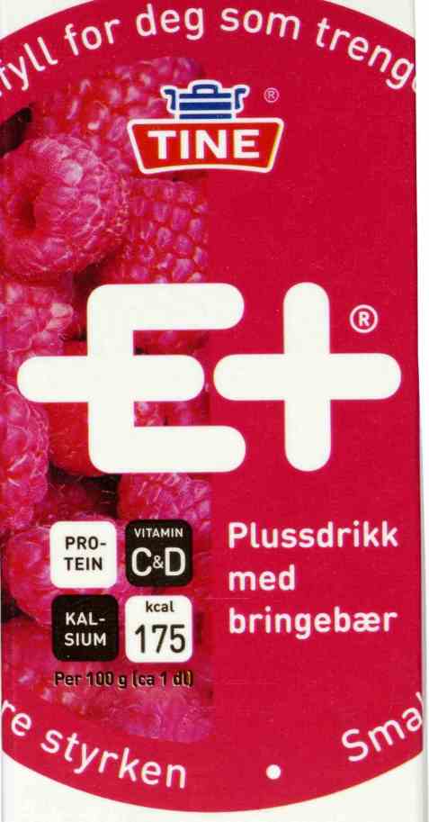 Bilde av Tine E+ drikk bringebær 0,5 liter.