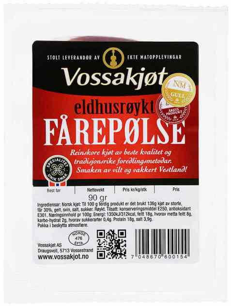 Bilde av Vossakjøt eldhusrøykt fårepølse.