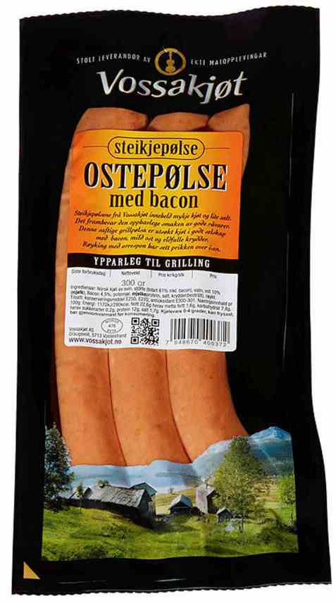 Bilde av Vossakjøt ostepølse med bacon.