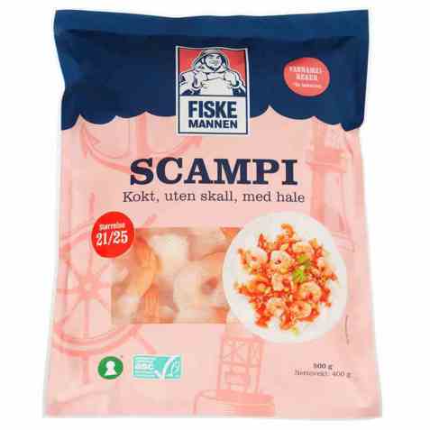 Bilde av Fiskemannen Scampi kokt 21/25 uten skall m/haletipp.