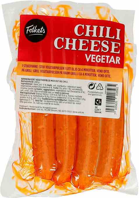 Bilde av Folkets chili cheese vegetarpølse.