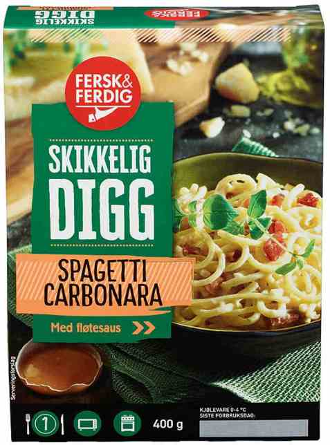 Bilde av Fersk og ferdig spaghetti carbonara.