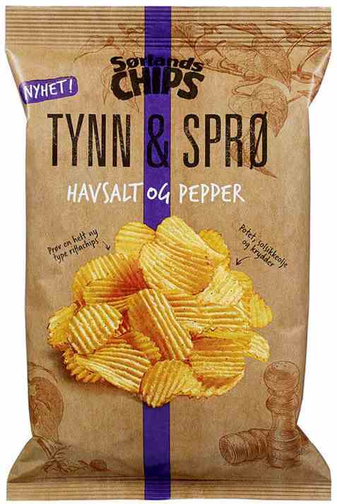 Bilde av Sørlandschips tynn og sprø riffla havsalt og pepper.