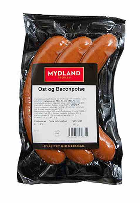 Bilde av Mydland ost og baconpølse.