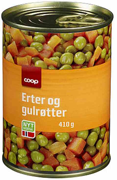 Bilde av Coop hermetiske erter og gulrøtter.