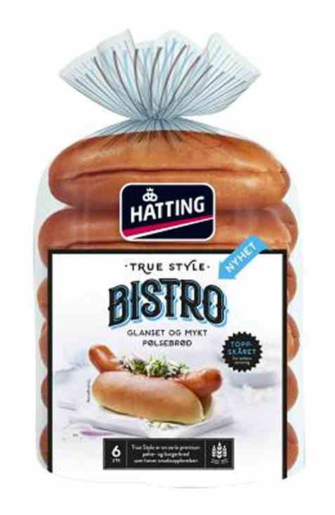 Bilde av Hatting True Style bistro pølsebrød toppskåret.