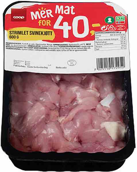 Bilde av Coop mm strimlet svinekjøtt 600gr.