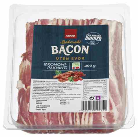Bilde av Coop bacon i skiver uten svor 400g.