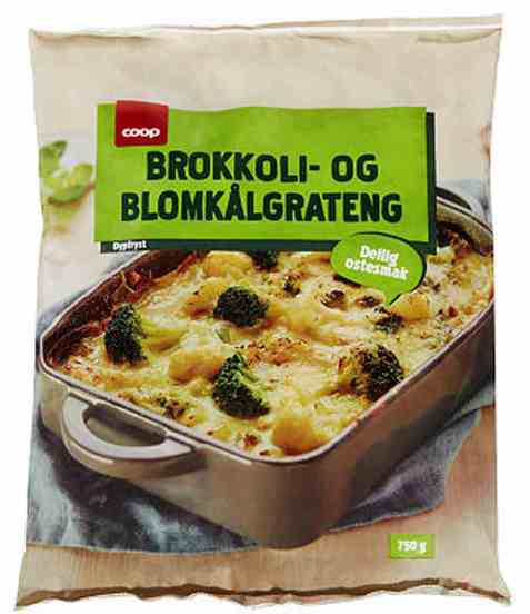 Bilde av Coop brokkoli og blomkålgrateng 750g.