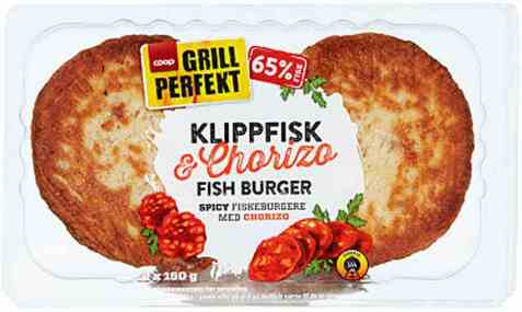 Bilde av Coop klippfisk og chorizo burger 300g. Bilde av Coop klippfisk og chorizo burger 300g.