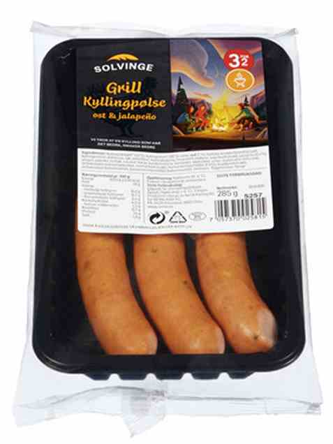 Bilde av Solvinge Kyllingpølse med Ost og Jalapeno.