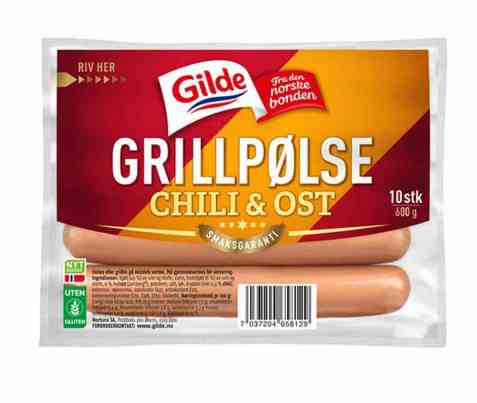 Bilde av Gilde grillpølse med ost og chili.