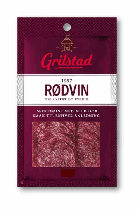 Bilde av Grilstad rødvinspølse i skiver.