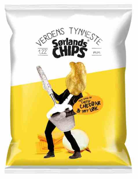Bilde av Sørlandschips verdens tynneste cheesy cheddar og løk 200gr.
