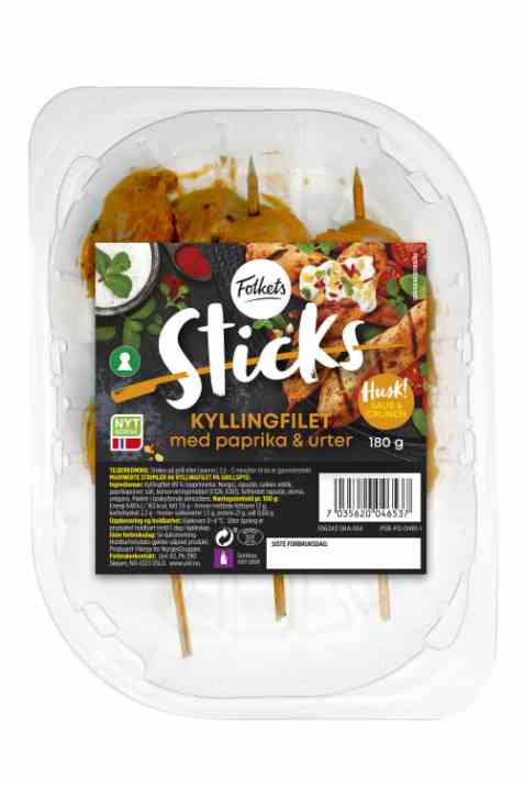 Bilde av Folkets Kylling Sticks Paprika&Urter 180g. Bilde av Folkets Kylling Sticks Paprika&Urter 180g.