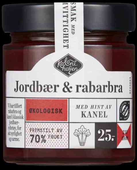 Bilde av Kolonihagen Jordbær­syltetøy med rabarbra og kanel.