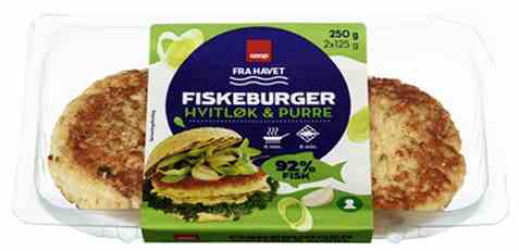 Bilde av Coop Fiskeburger hvitløk og purre 250g. Bilde av Coop Fiskeburger hvitløk og purre 250g.