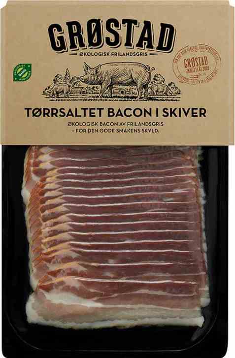 Bilde av Grøstadgris Tørrsaltet bacon i skiver.