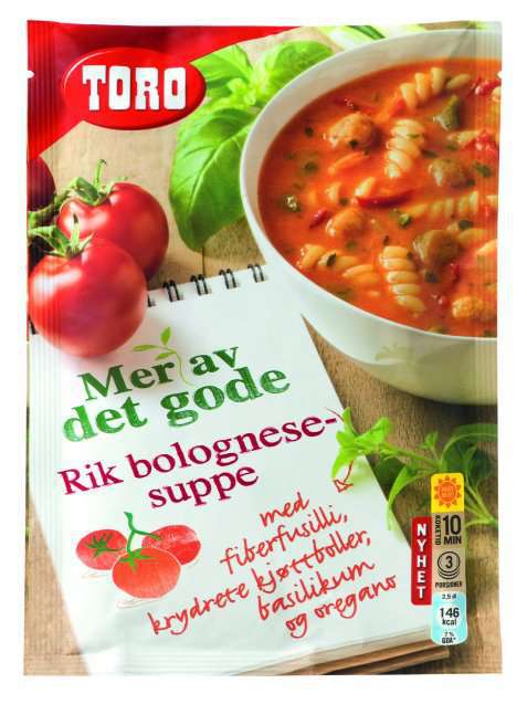 Bilde av Toro Rik Bolognesesuppe med fiberfusilli, krydrete kjøttboller, basilikum og oregano.