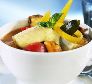 Prøv også Bouillabaisse med steinbit, blåskjell og reker.