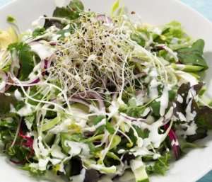 Prøv også Grønn salat med avokado, sukkererter og pæredressing.
