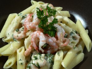 Prøv også Penne med reker og kremost.