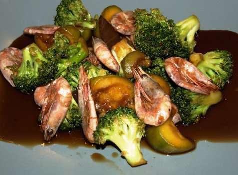 Reker med brokkoli og Oyster Sauce oppskrift.