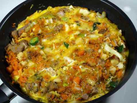 Grønnsakpanne med egg oppskrift.