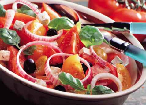 Sydlandsk tomatsalat oppskrift.