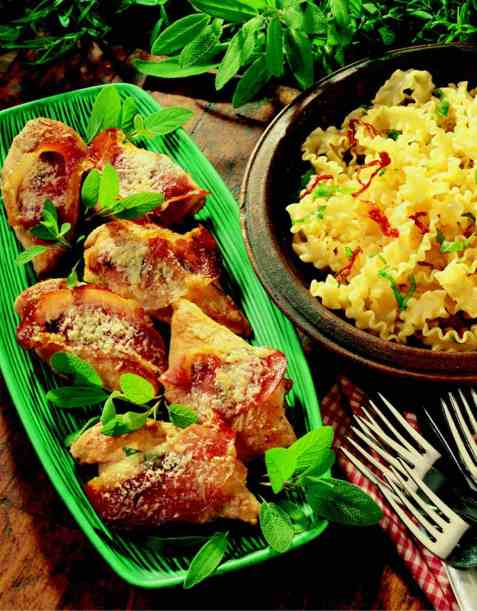 Saltimbocca di pollo (kyllingfilet med spekeskinke oppskrift.