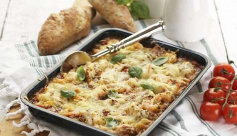 Lasagne med sei og reker oppskrift.