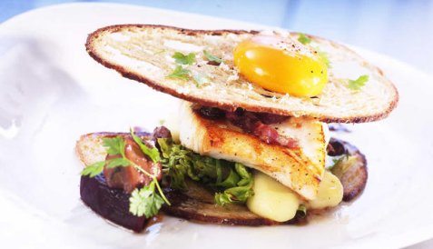 Kveite -steaksandwich oppskrift.