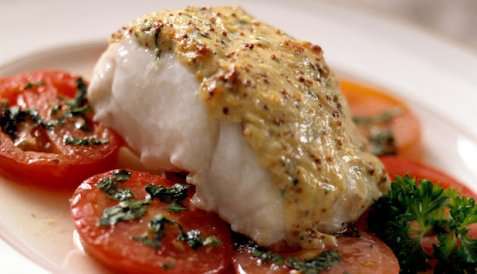 Ovnsbakt torsk med tomatsalat oppskrift.