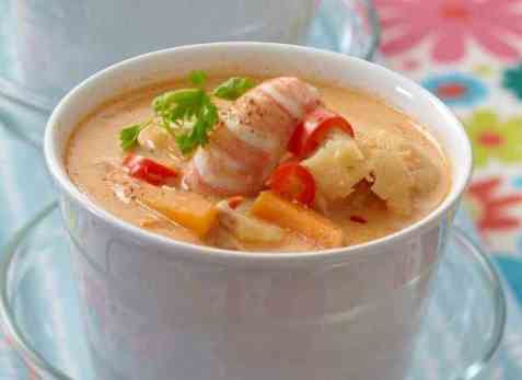 Suppe med sjøkreps, torsk og kveite oppskrift.